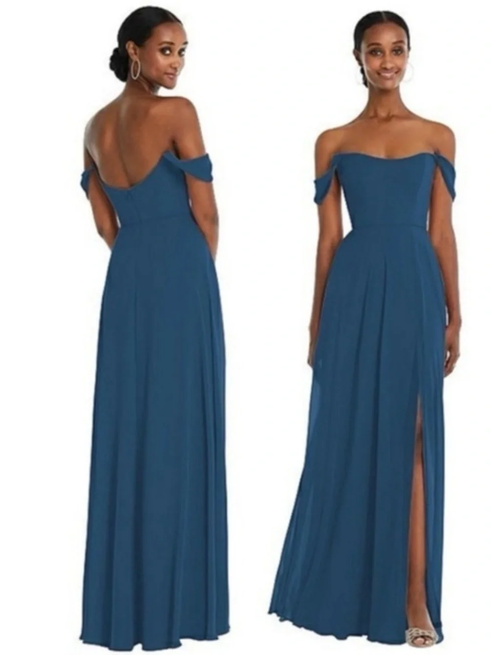 NWT After Six Dessy Off-The-Shoulder Basque Neck Chiffon Maxi Dress Size 10 1560